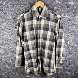David Gregg Shirt‎ Mens Medium Brown Gray Black Plaid Button Up Pocket Casual